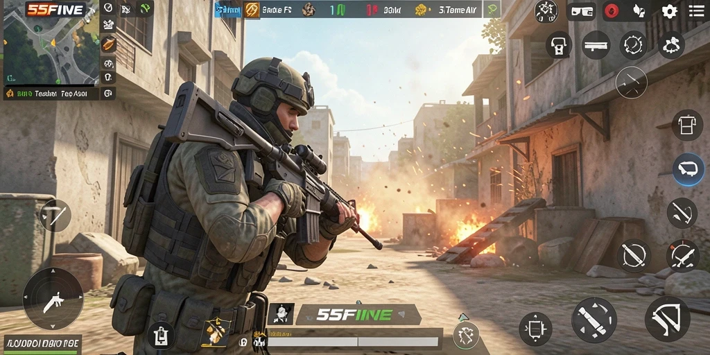 Screenshot dari gameplay menegangkan di 55FIVE
