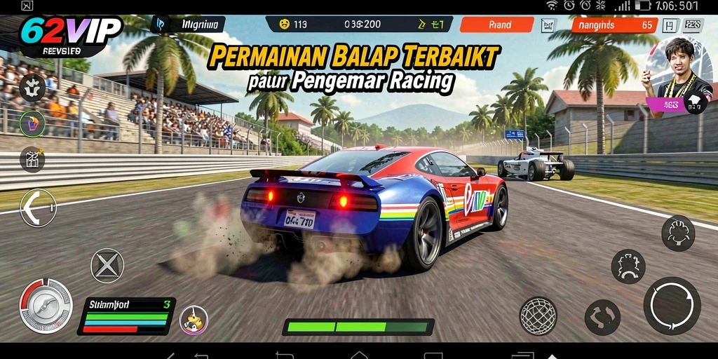 Screenshot gameplay 62VIP menampilkan aksi balap yang mendebarkan.