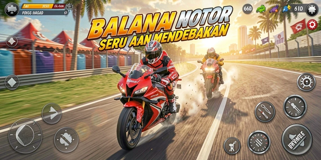 Screenshot 66D menunjukkan momen seru balapan motor di trek