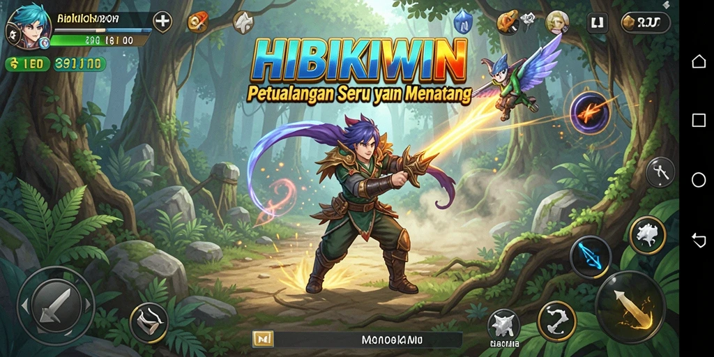 Tangkapan layar HIBIKIWIN menampilkan gameplay menantang di dunia petualangan.