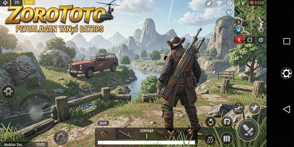 Screenshot gameplay ZOROTOTO menunjukkan petualangan penuh aksi di dunia terbuka.